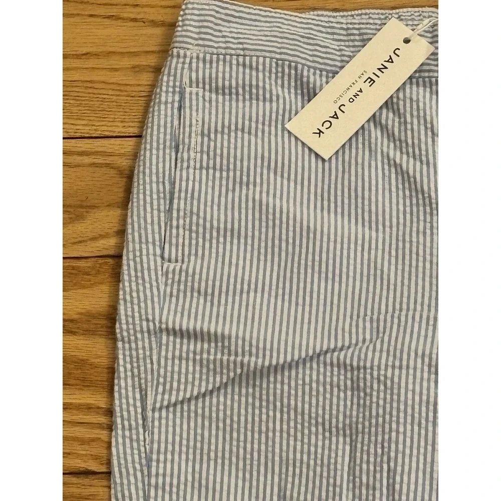 Janie and Jack Striped Seersucker‎ Pants Boys Size 8 Blue & White 100% Cotton